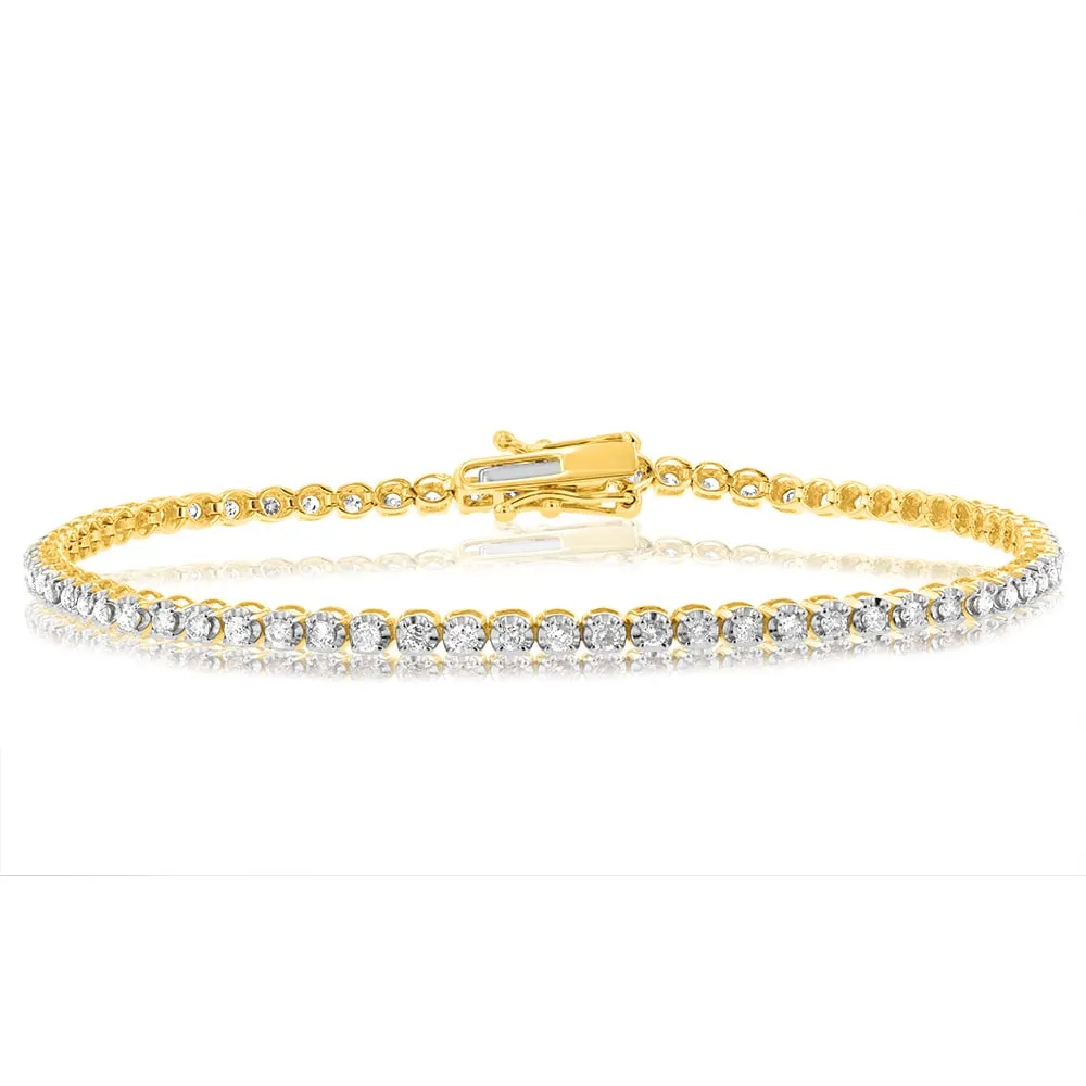 1 Carat Diamond Tennis Bracelet with 70 Brilliant Diamonds in 9ct Yellow Gold