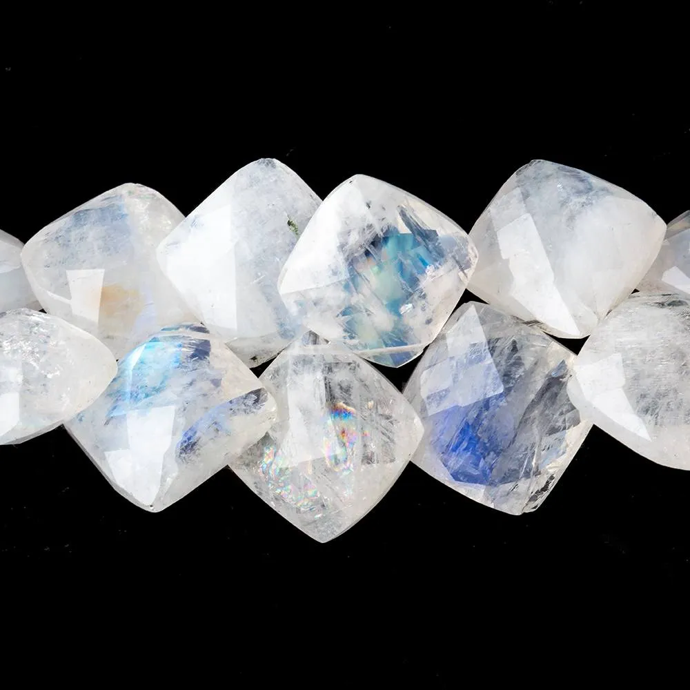 10-12mm Rainbow Moonstone Faceted Square Cushion Beads 5.5 inch 20 pieces