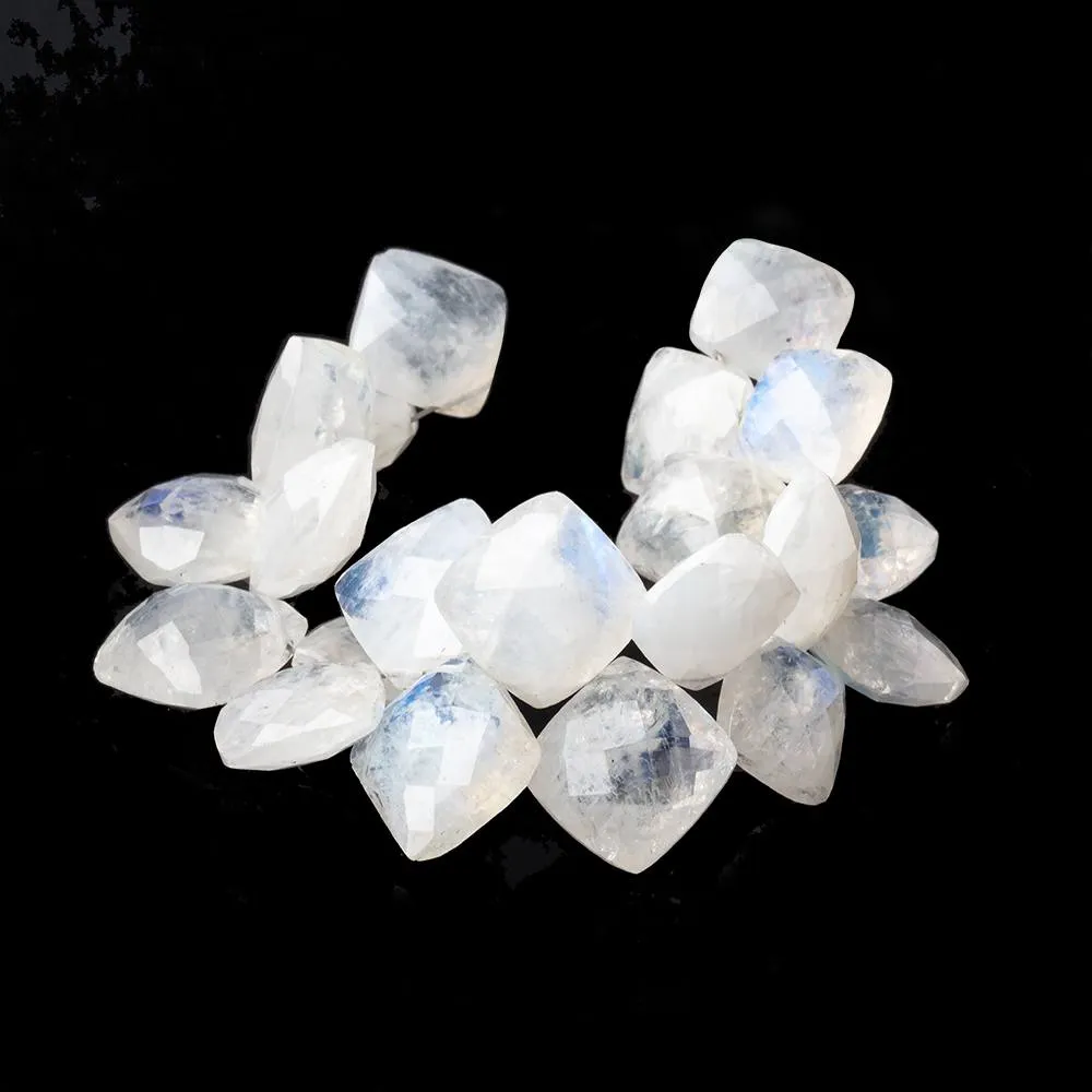 10-12mm Rainbow Moonstone Faceted Square Cushion Beads 5.5 inch 20 pieces