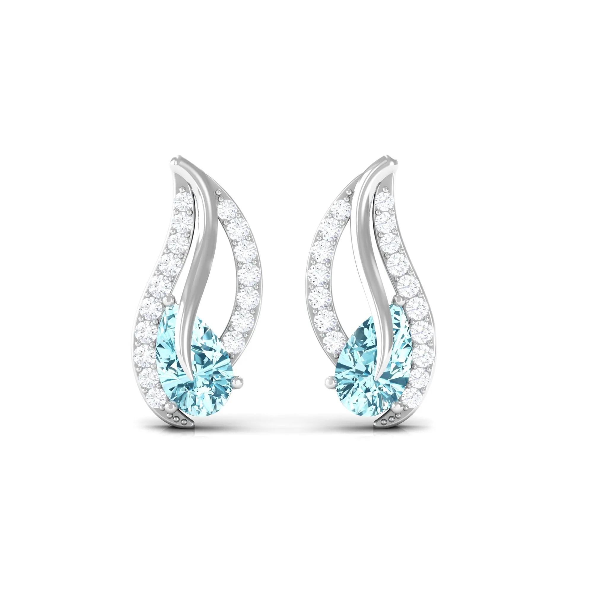 1/2 CT Pear Shape Aquamarine and Diamond Leaf Stud Earrings