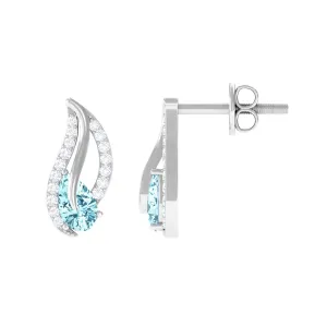 1/2 CT Pear Shape Aquamarine and Diamond Leaf Stud Earrings