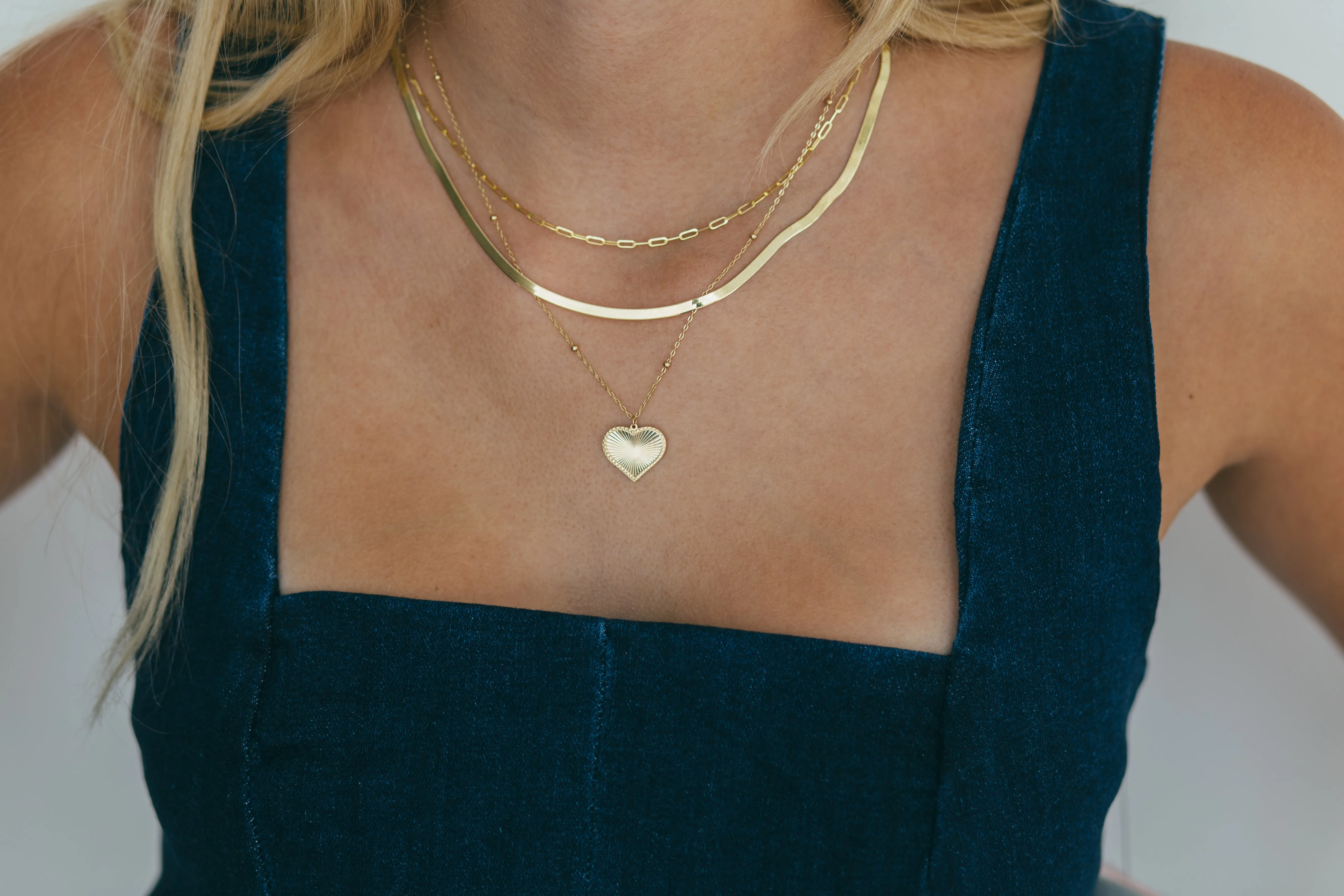 14K Gold Fluted Heart Medallion Necklace