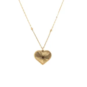 14K Gold Fluted Heart Medallion Necklace