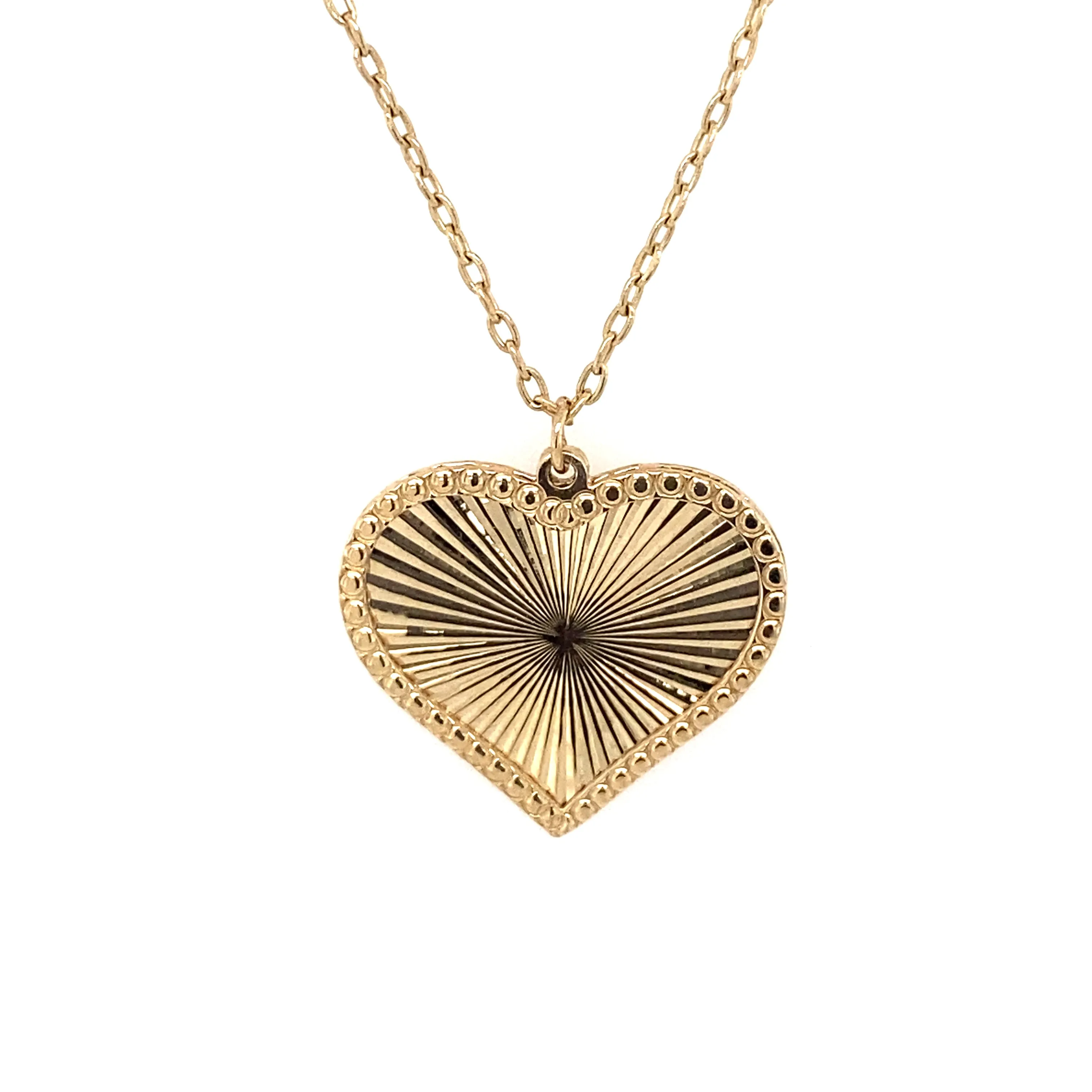 14K Gold Fluted Heart Medallion Necklace