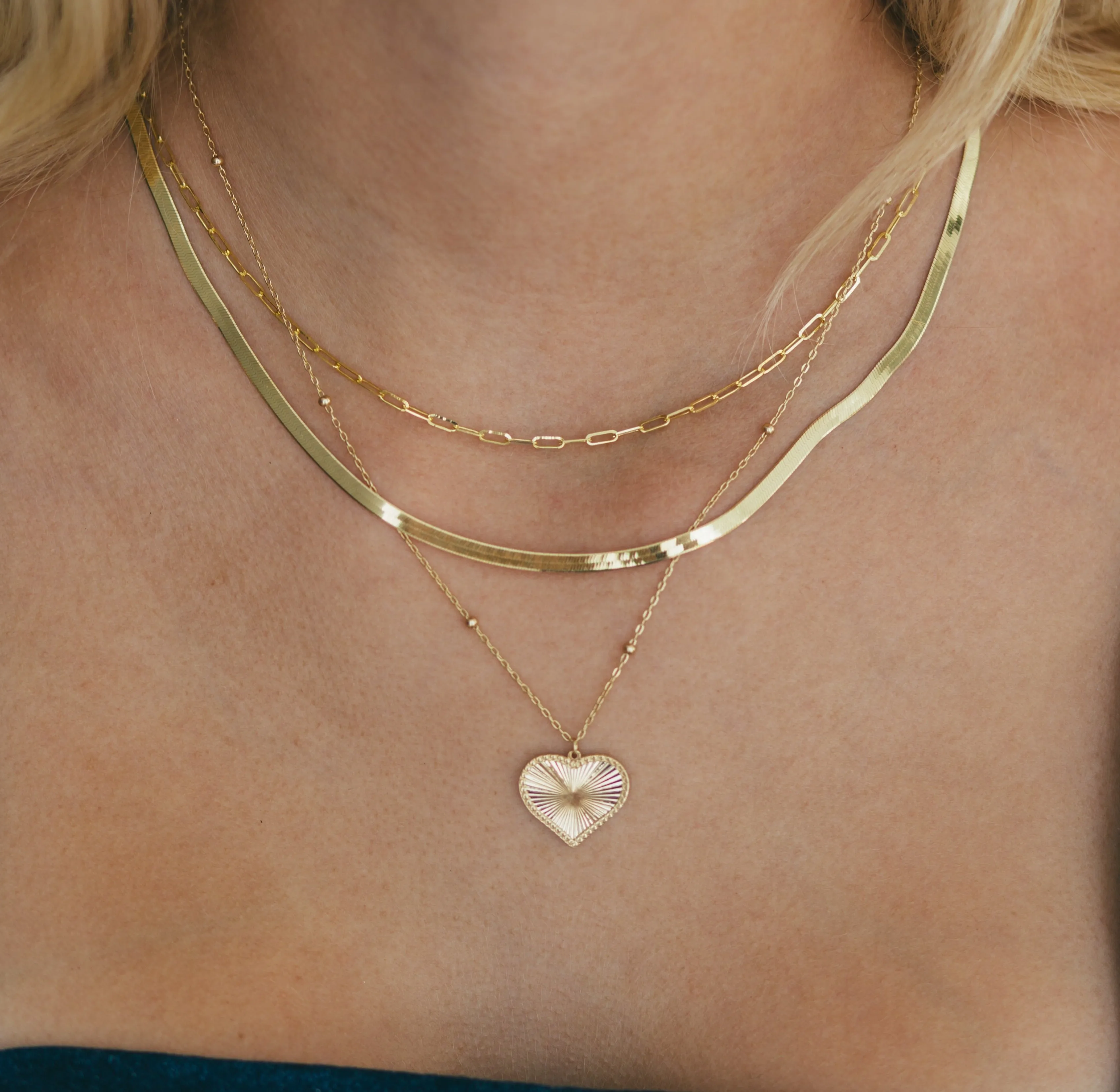 14K Gold Fluted Heart Medallion Necklace