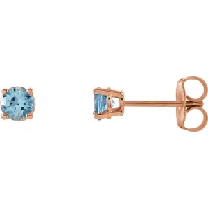 14K Rose 2.5 mm Natural Aquamarine Stud Earrings