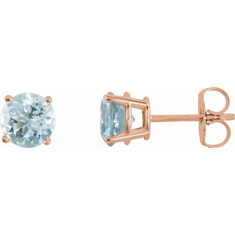 14K Rose 5 mm Natural Aquamarine Stud Earrings