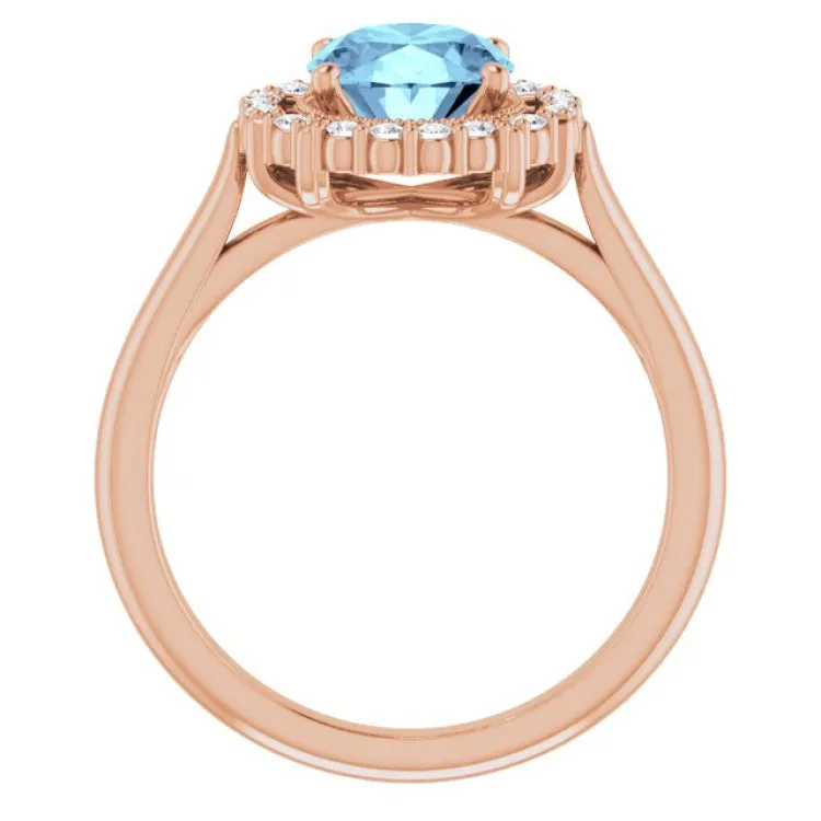 14K Rose Natural Aquamarine & 1/5 CTW Natural Diamond Ring