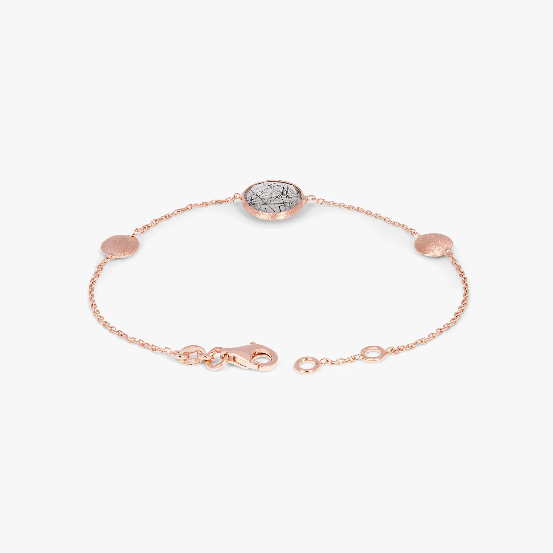 14K satin rose gold Kensington bracelet with black rutilated quartz