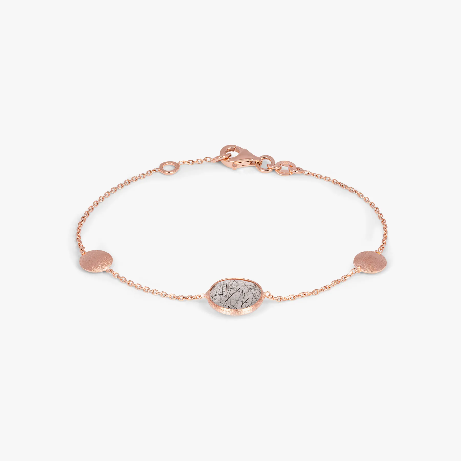 14K satin rose gold Kensington bracelet with black rutilated quartz