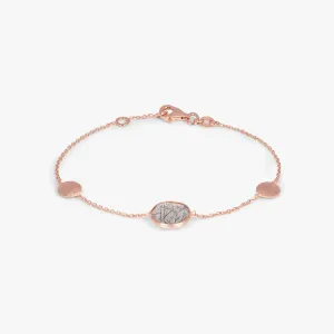 14K satin rose gold Kensington bracelet with black rutilated quartz