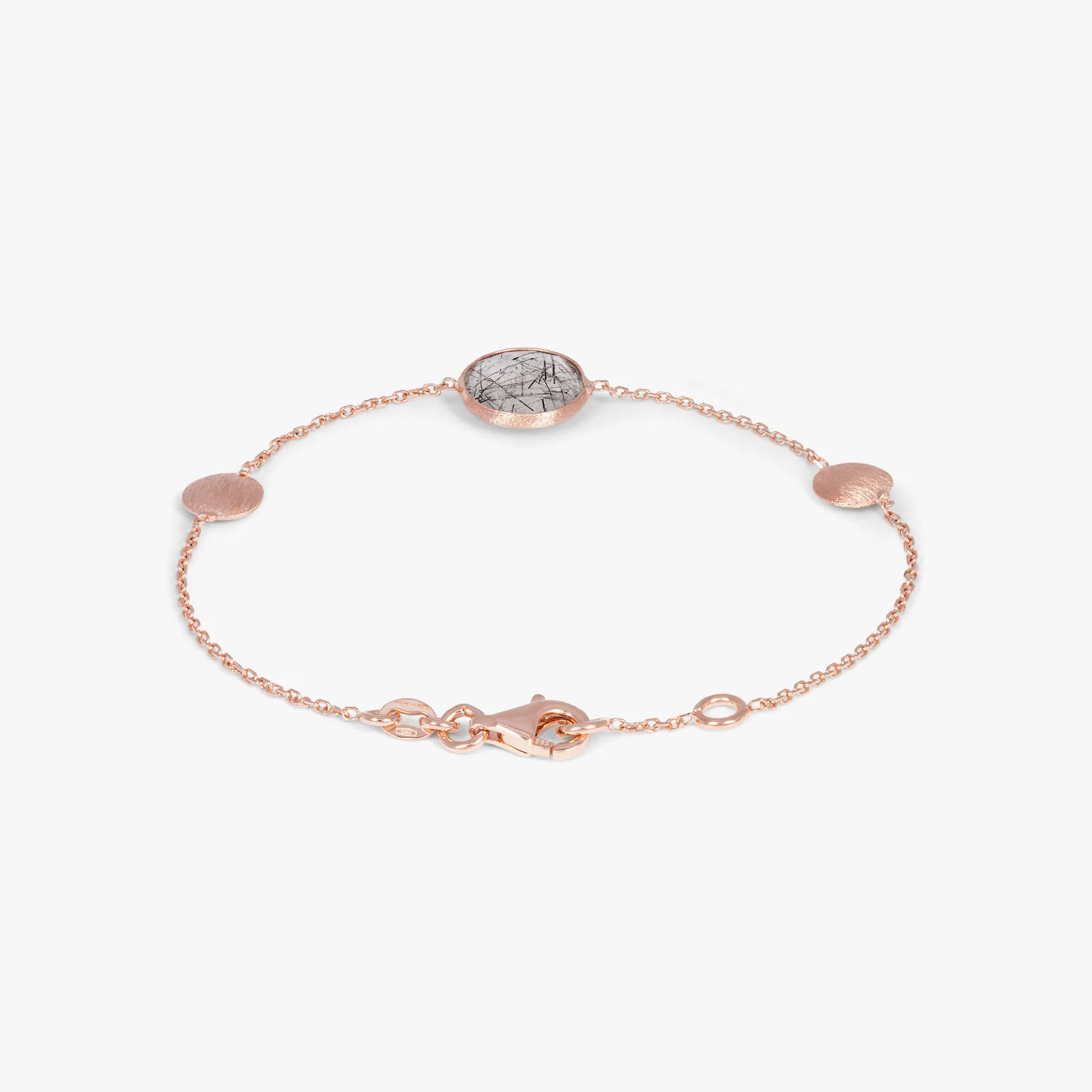 14K satin rose gold Kensington bracelet with black rutilated quartz