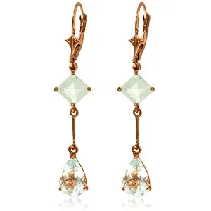 14K Solid Rose Gold Leverback Earrings w/ Aquamarines