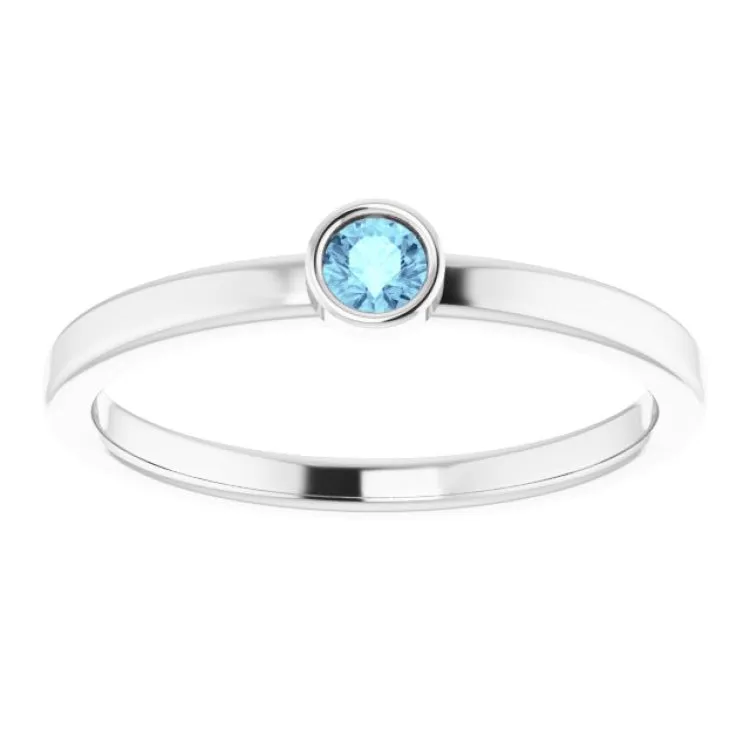 14K White 3 mm Natural Aquamarine Ring