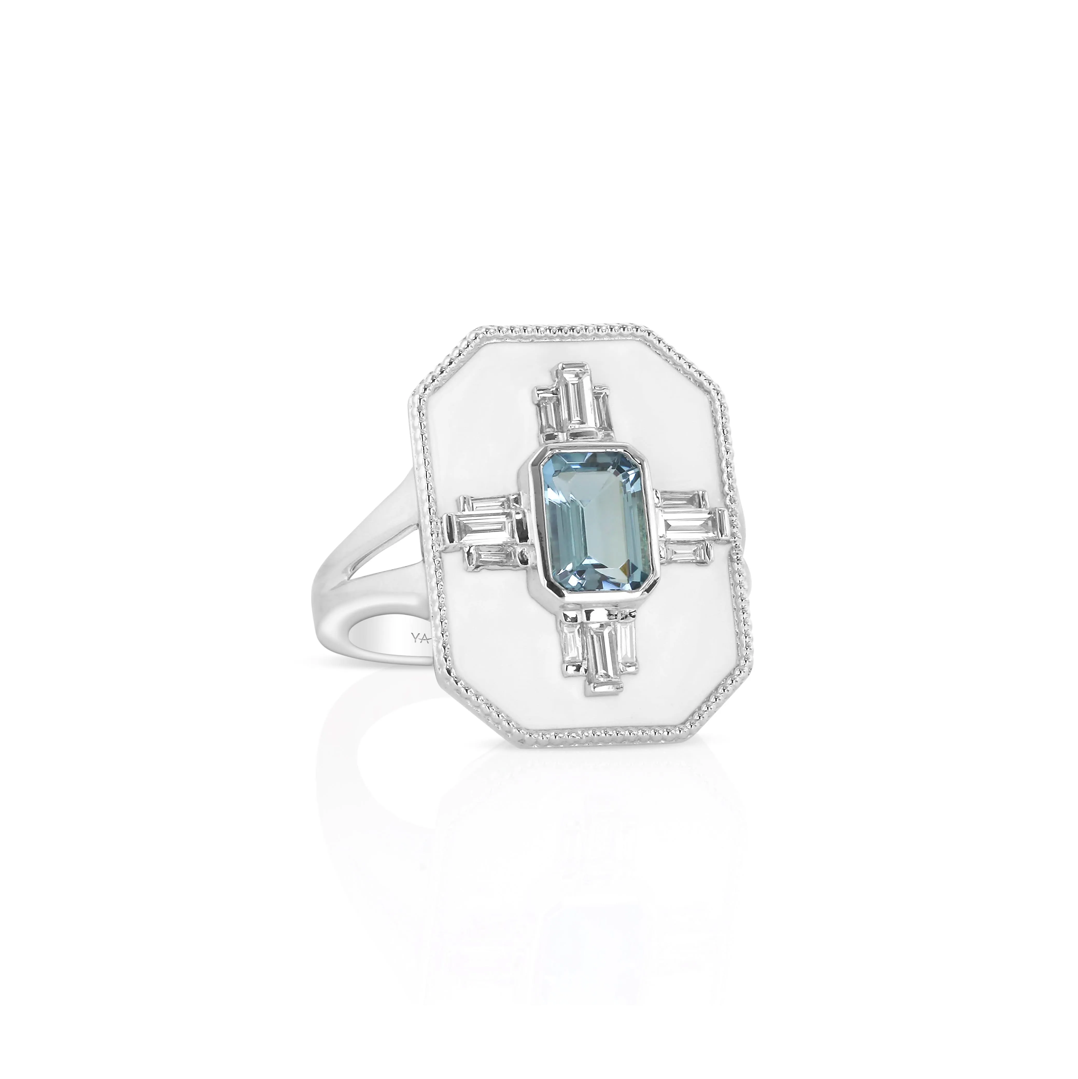 14K White Aquamarine and Natural Diamond Ring Size 6.5