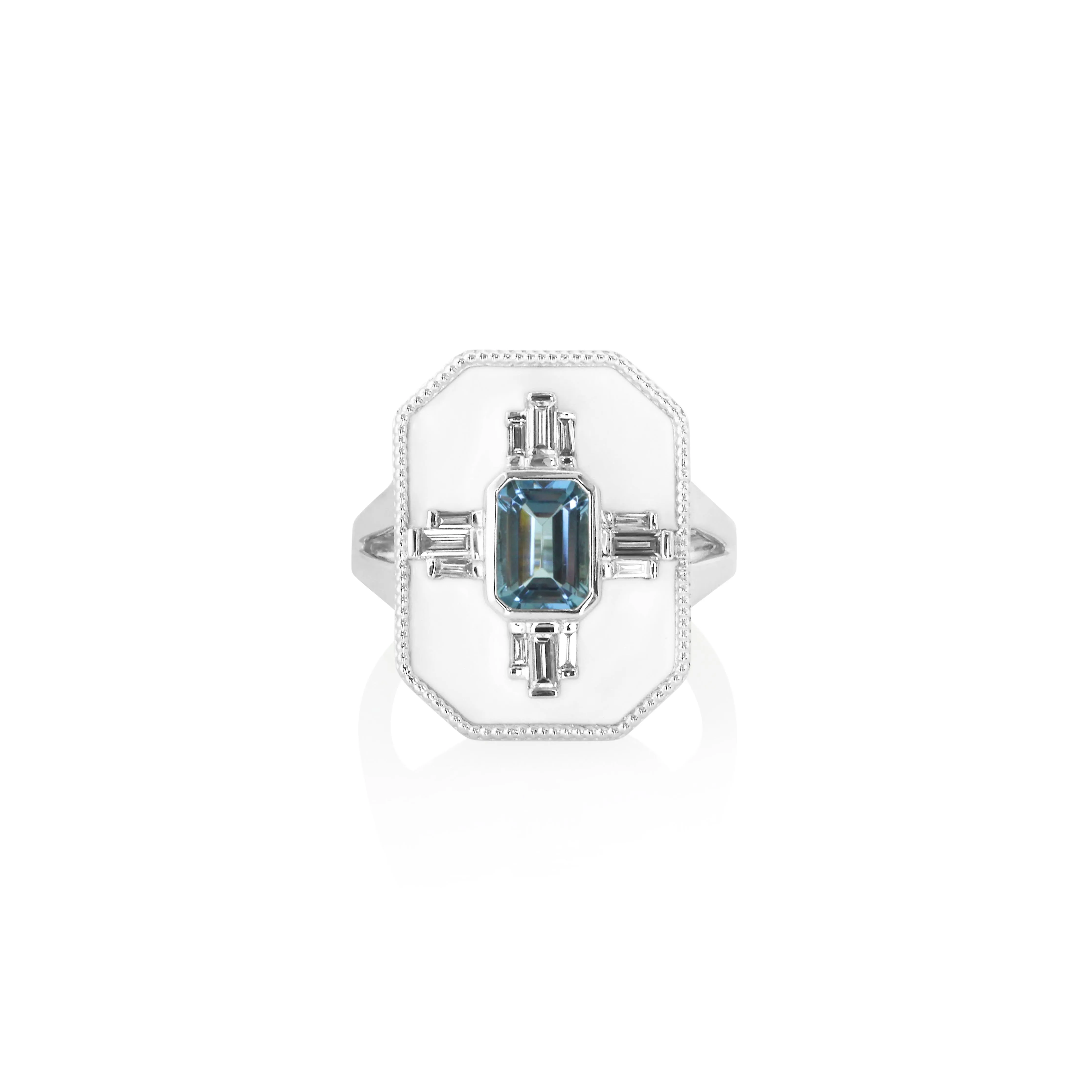 14K White Aquamarine and Natural Diamond Ring Size 6.5