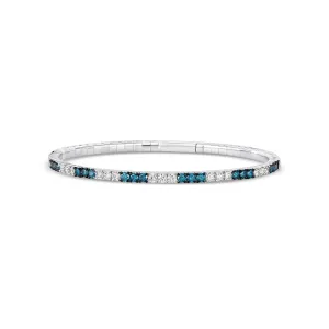 14K White Gold Blue and White Diamond Clasped Bangle