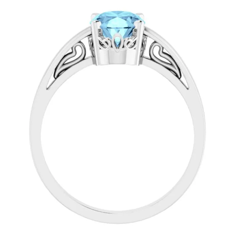 14K White Natural Aquamarine Ring