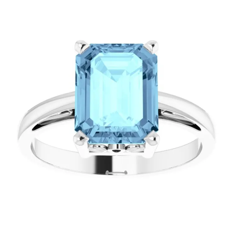 14K White Natural Aquamarine Scroll Setting® Ring