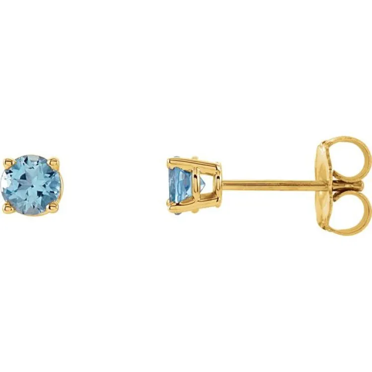 14K Yellow 4 mm Natural Aquamarine Stud Earrings