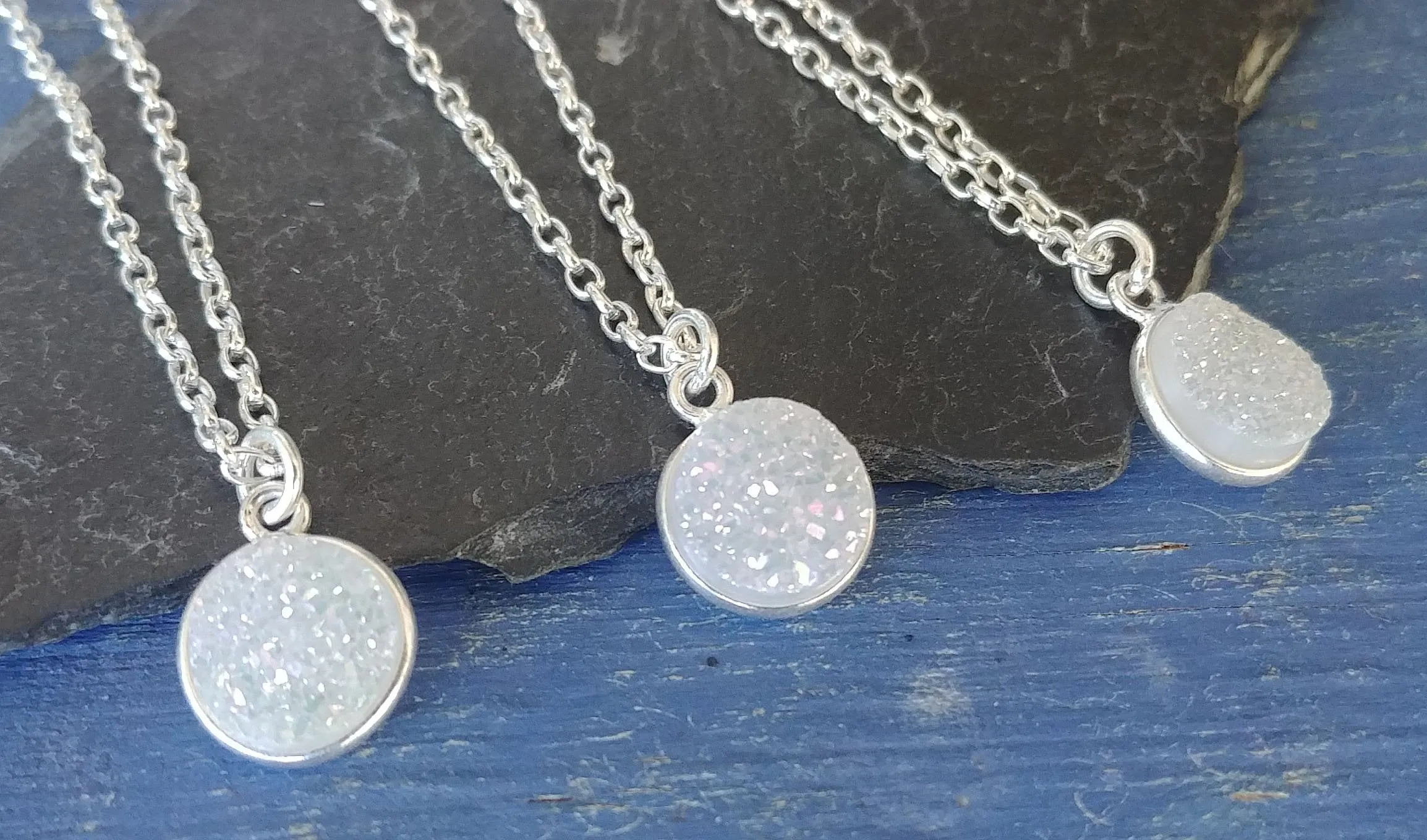 16" - 17" Druzy Quartz, Sterling Silver Necklace