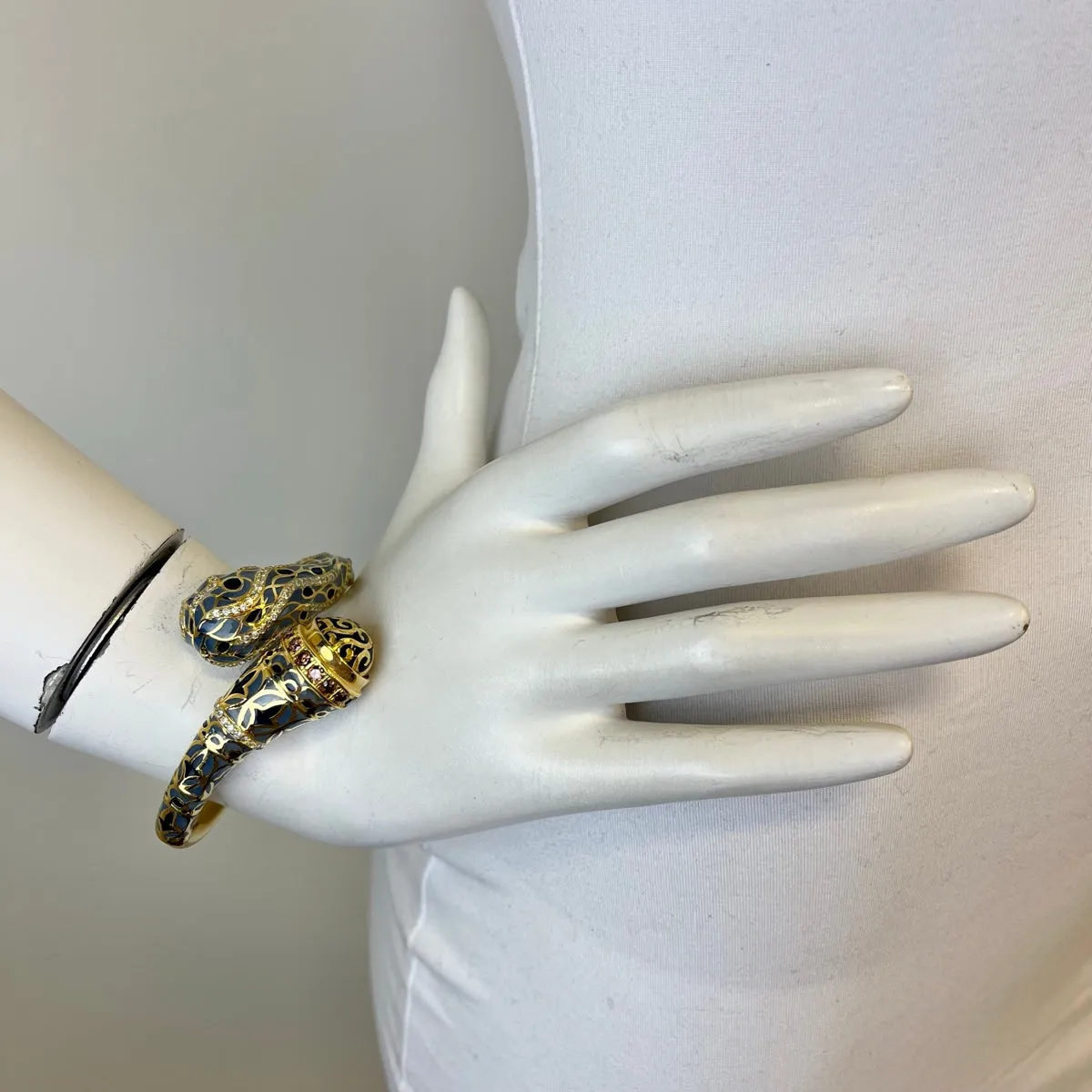 18K Gold Hinged Snake Bracelet with Diamonds and Enamel