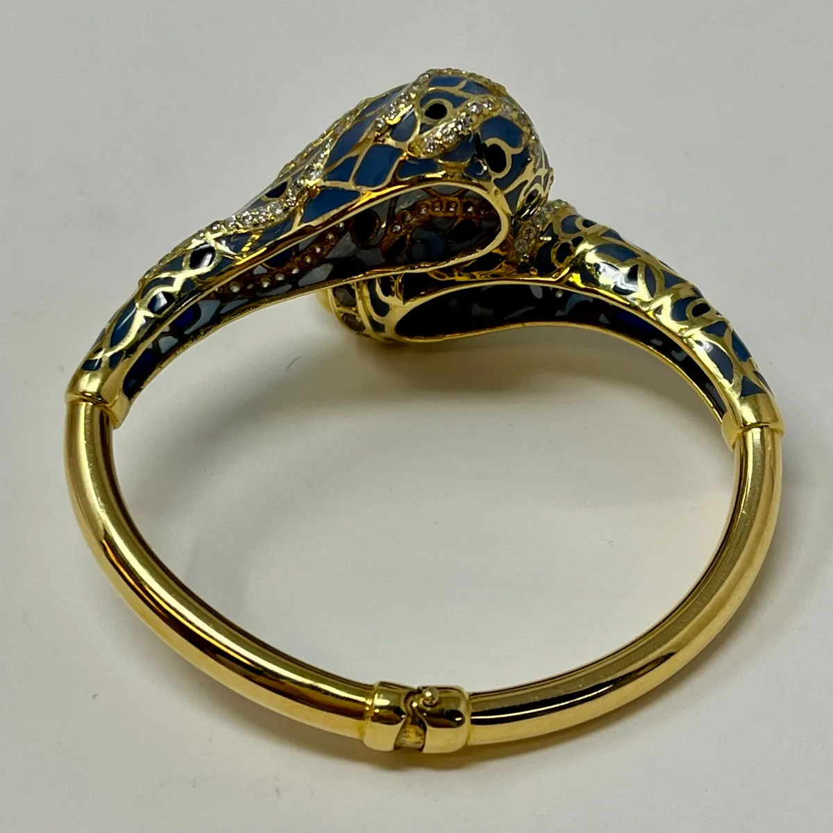 18K Gold Hinged Snake Bracelet with Diamonds and Enamel