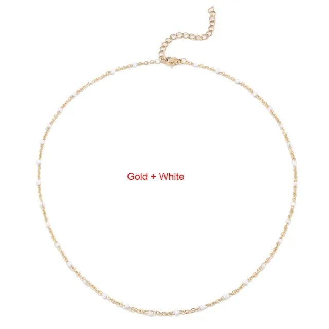 1pcs Stainless Steel Gold/Silver Color Choker Necklace Enamel Satellite Beaded Cable Ball Chain Choker Womens Necklaces