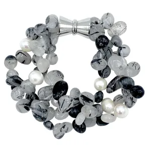 224-10 | RUTILATED QUARTZ & PEARL TRIPLE STRAND BRACELET