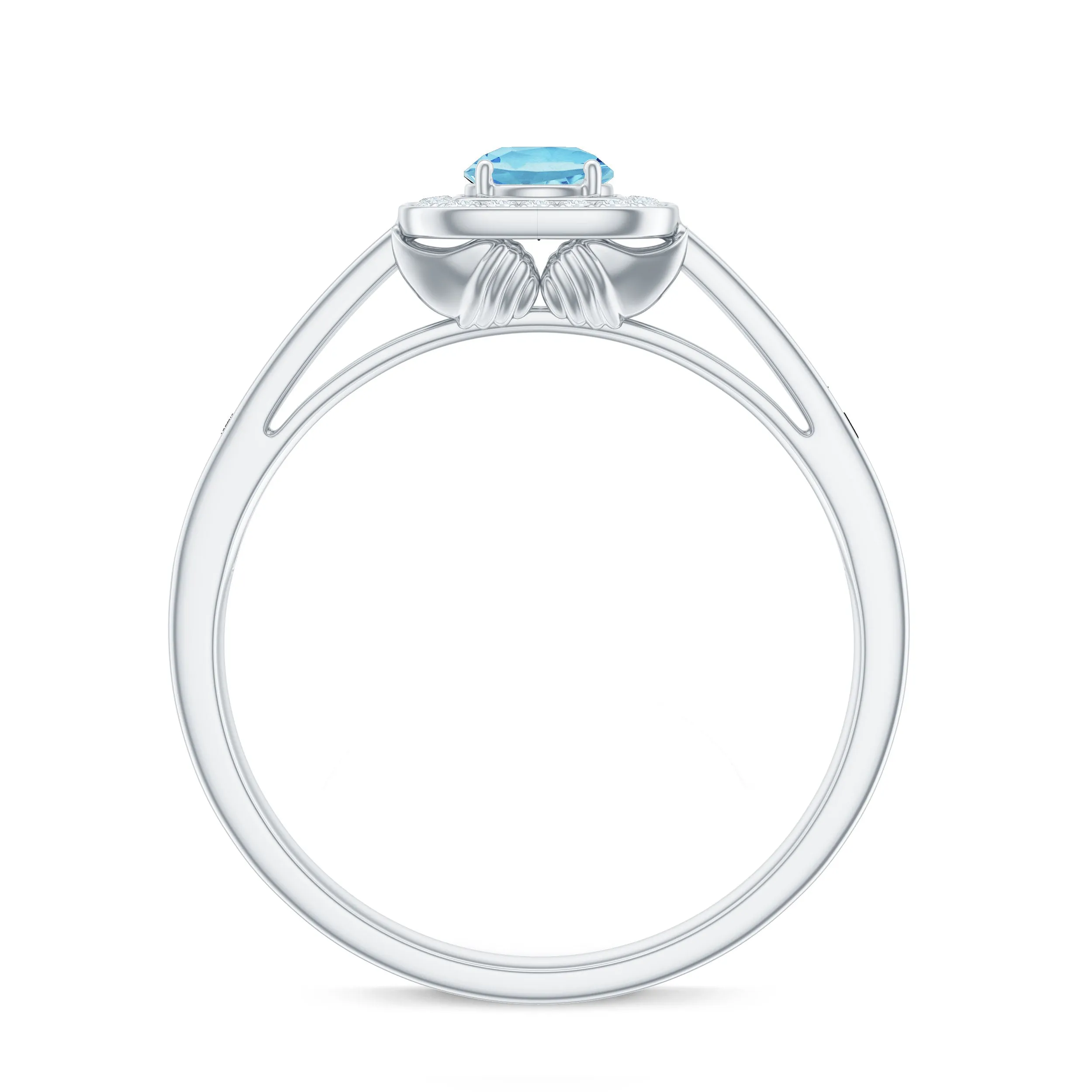 3/4 Carat Round Aquamarine and Diamond Halo Promise Ring