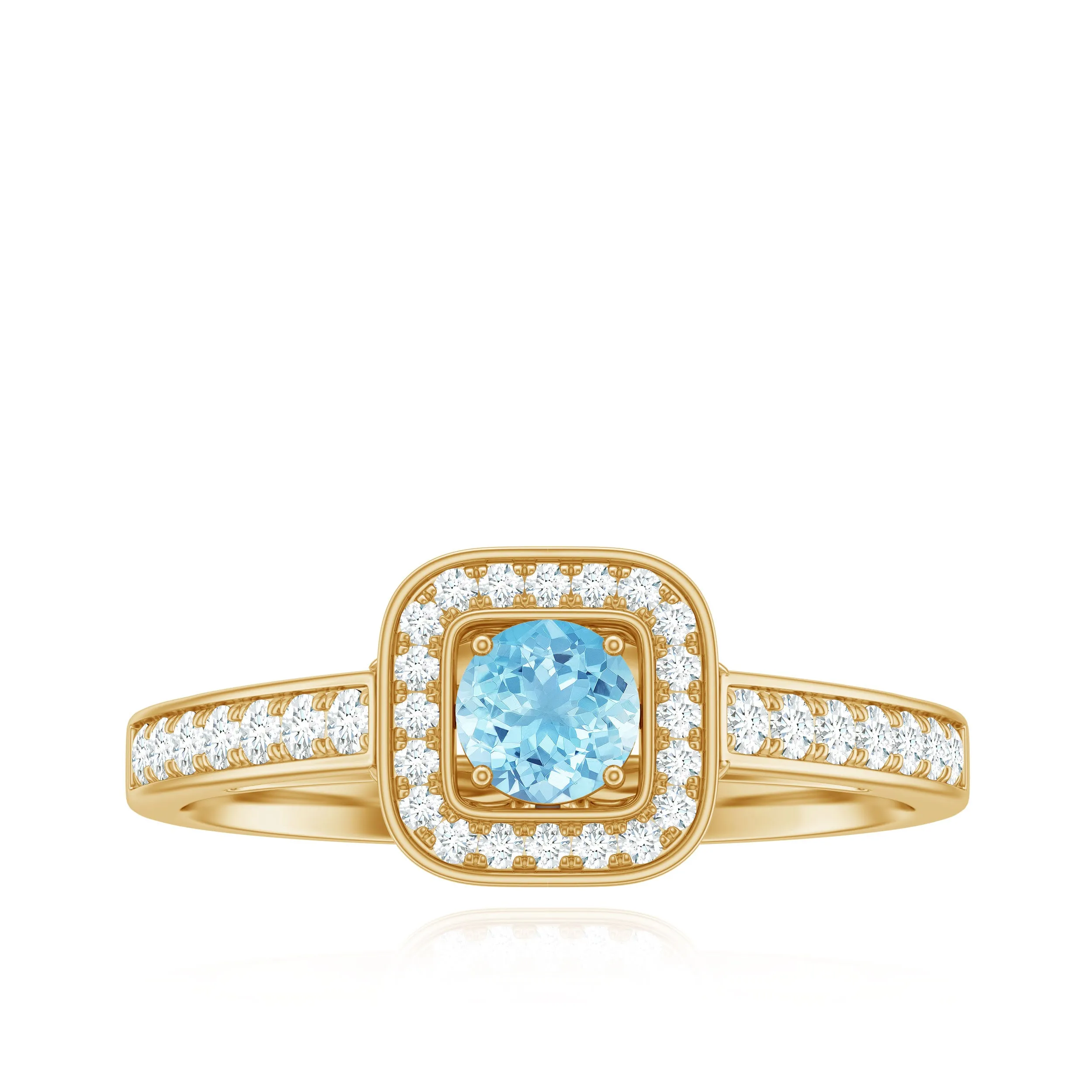 3/4 Carat Round Aquamarine and Diamond Halo Promise Ring