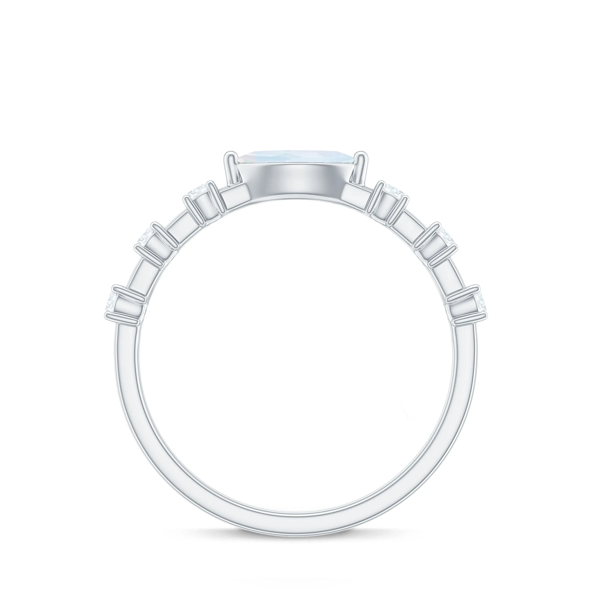 3/4 CT Minimal Moonstone East West Solitaire Ring with Diamond