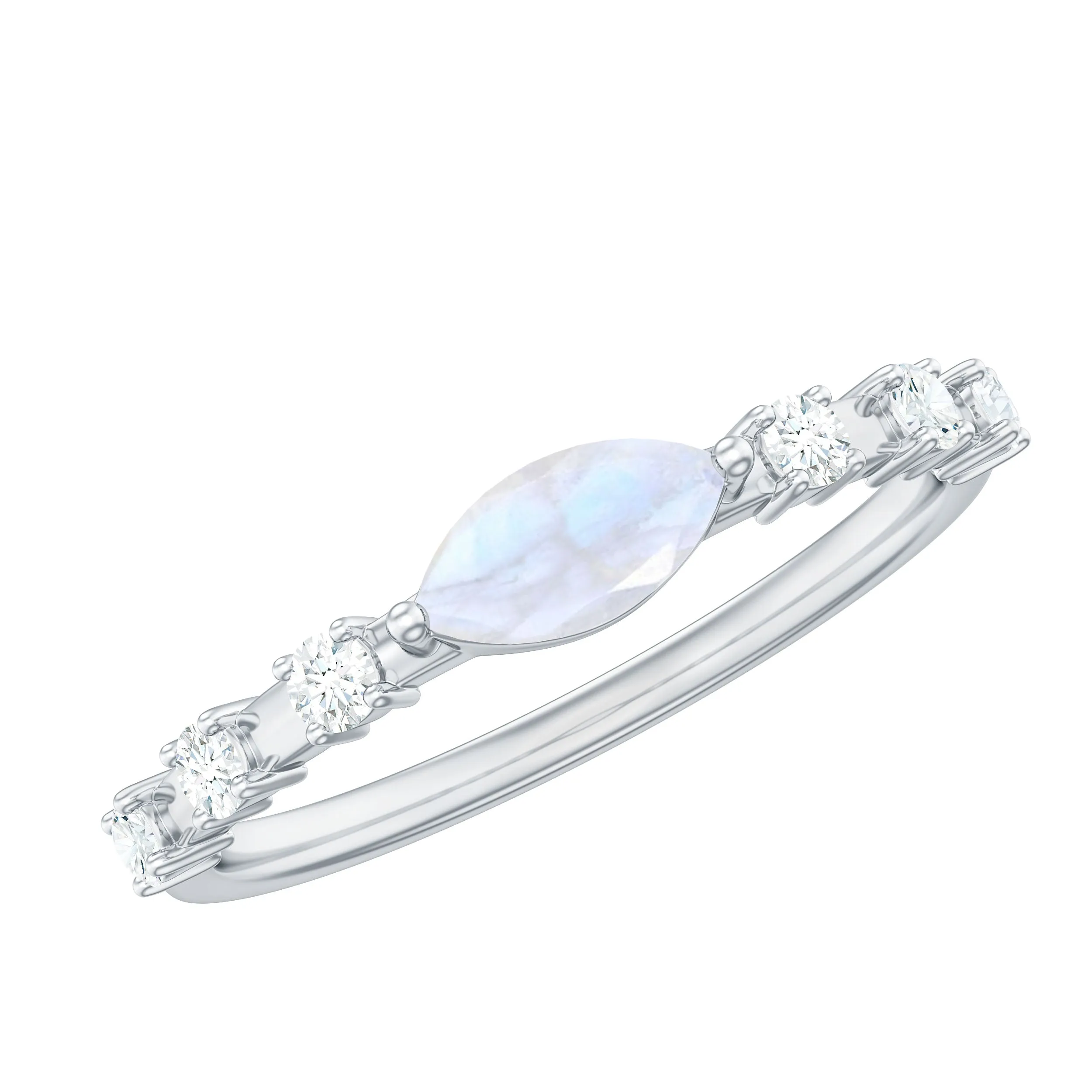 3/4 CT Minimal Moonstone East West Solitaire Ring with Diamond