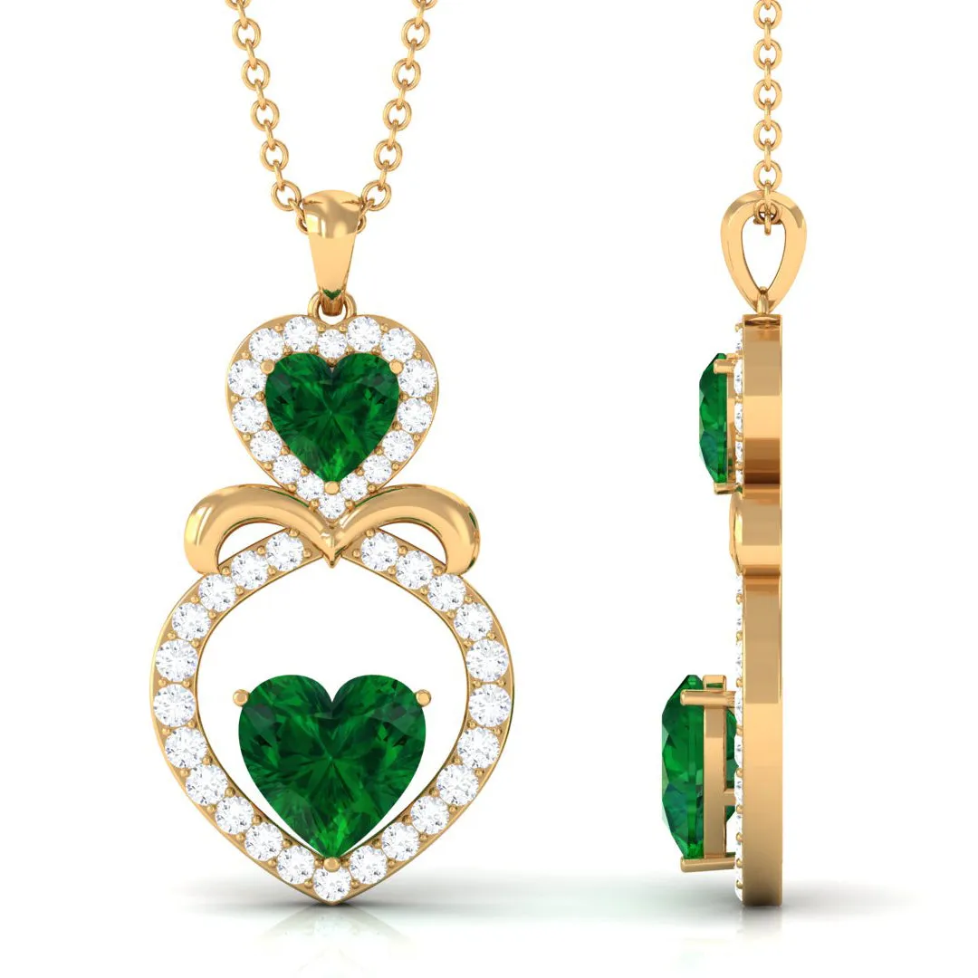 3.75 CT Designer Created Emerald and Diamond Heart Infinity Pendant