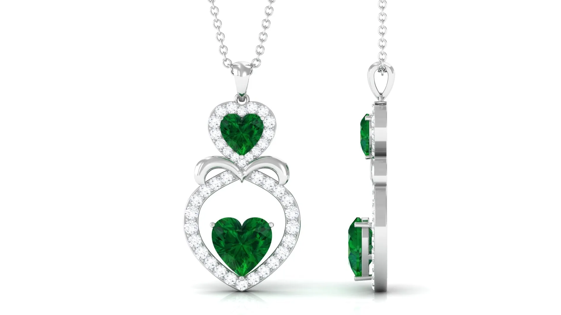 3.75 CT Designer Created Emerald and Diamond Heart Infinity Pendant