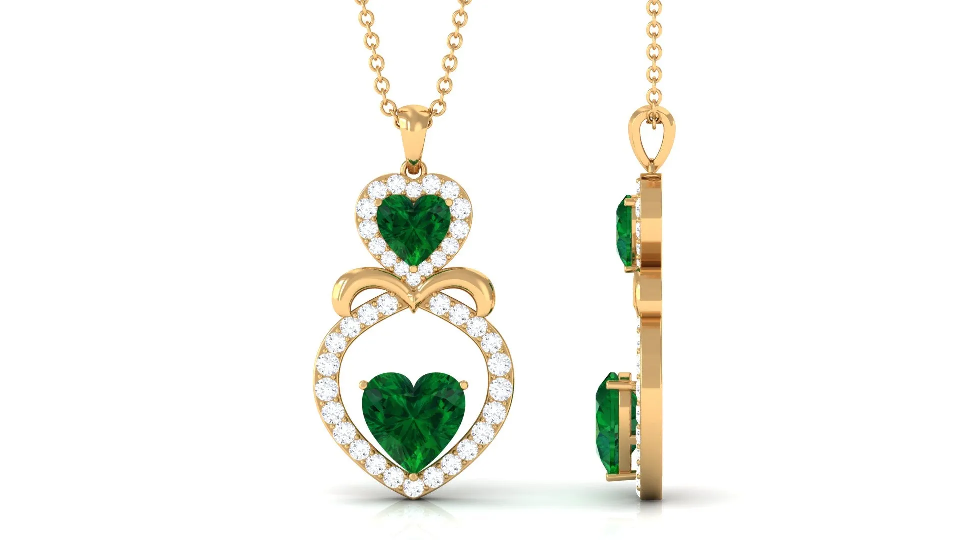 3.75 CT Designer Created Emerald and Diamond Heart Infinity Pendant