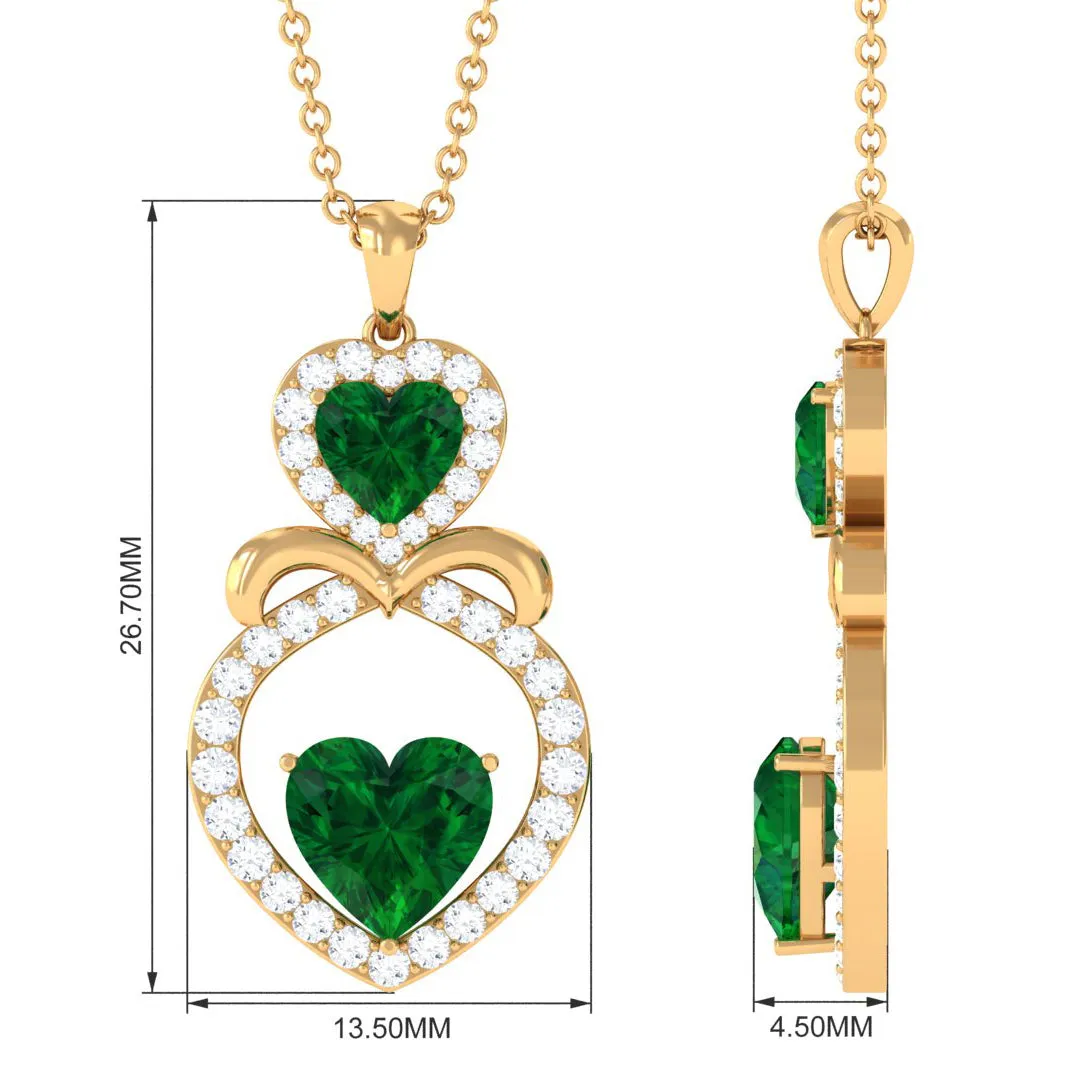 3.75 CT Designer Created Emerald and Diamond Heart Infinity Pendant