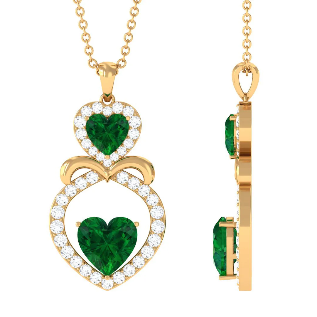 3.75 CT Designer Created Emerald and Diamond Heart Infinity Pendant