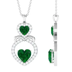 3.75 CT Designer Created Emerald and Diamond Heart Infinity Pendant