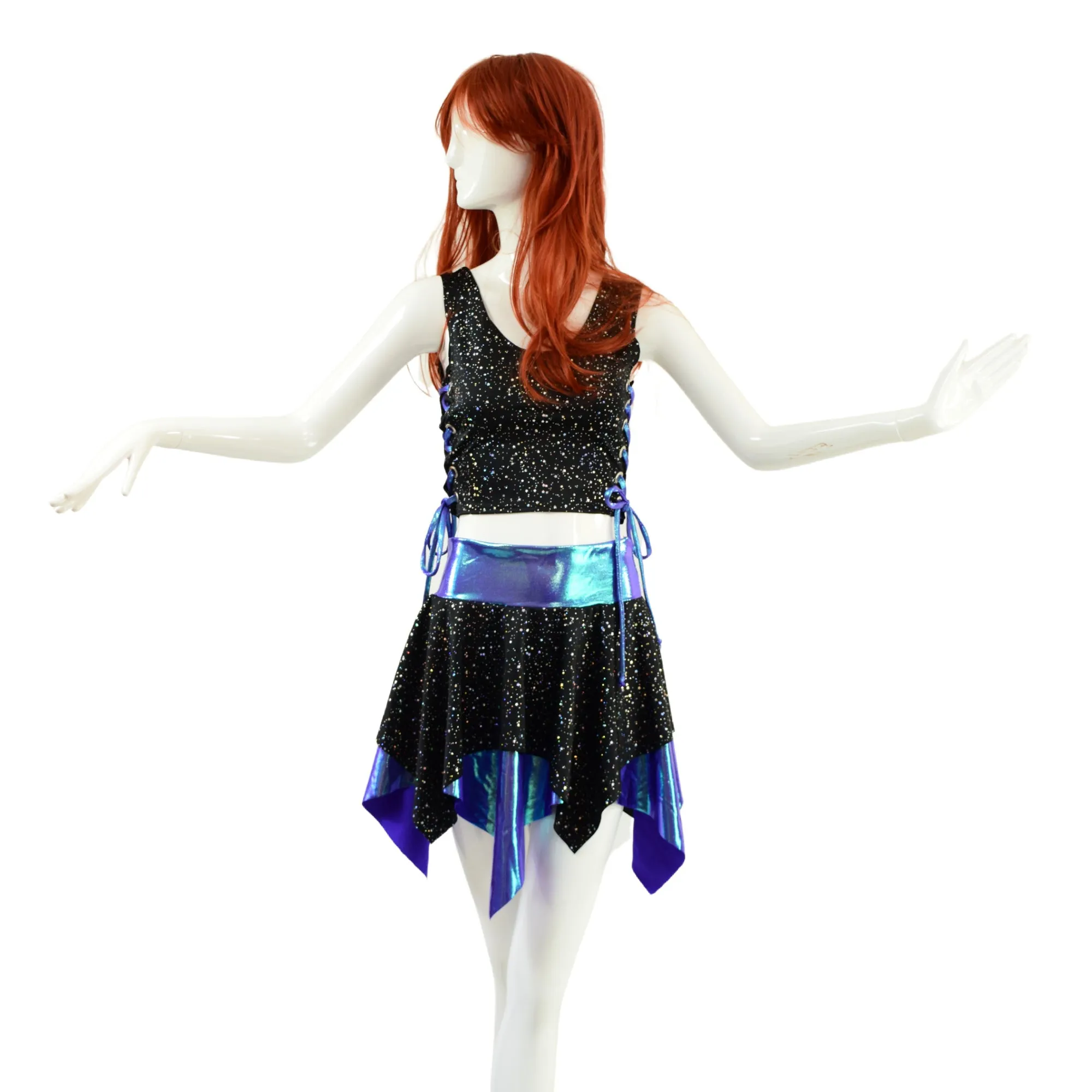 3PC Pixie Skirt & Lace Up Side Crop Tank with Sorceress Bolero Set