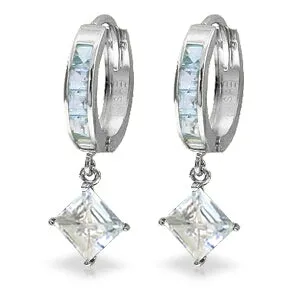 4 Carat 14K Solid White Gold Hoop Earrings Dangling Aquamarine