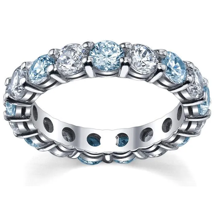 4.00cttw Diamond and Aquamarine Eternity Band