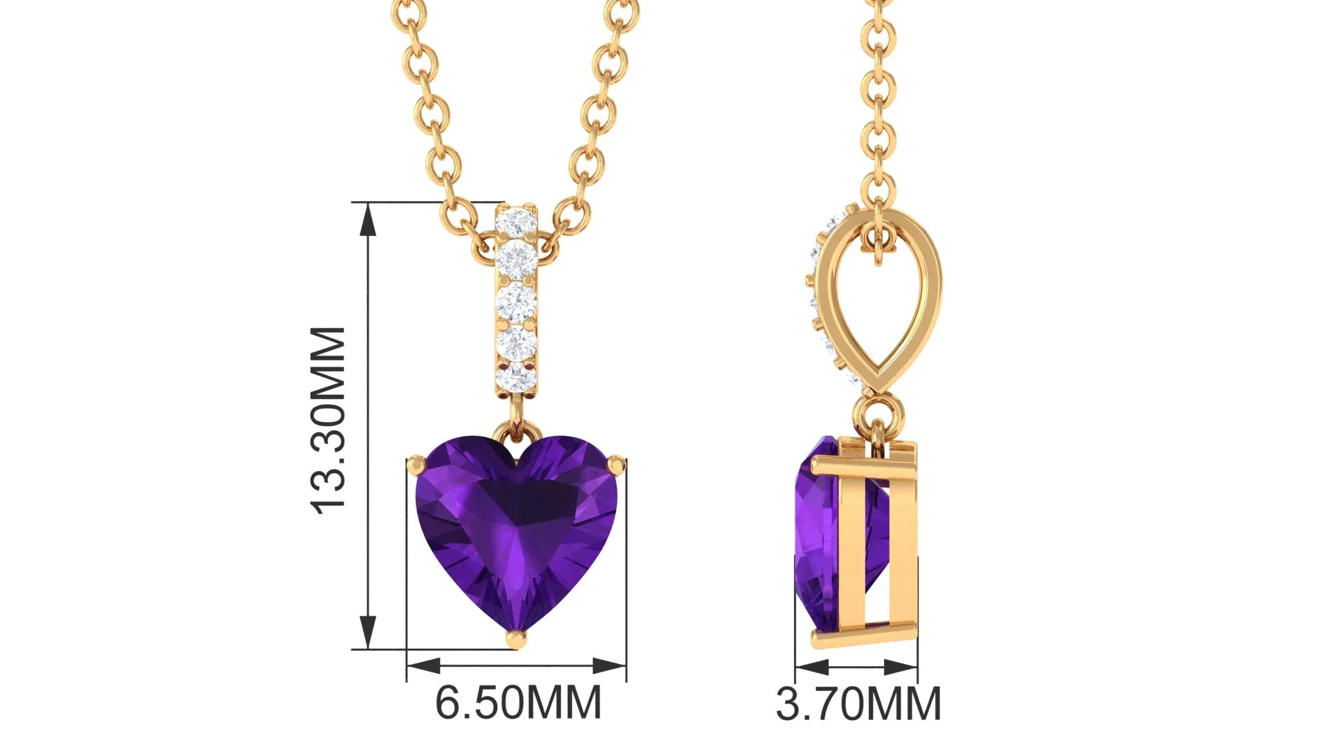 6 MM Heart Shape Amethyst Solitaire Pendant with Diamond Accent Bail