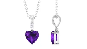 6 MM Heart Shape Amethyst Solitaire Pendant with Diamond Accent Bail