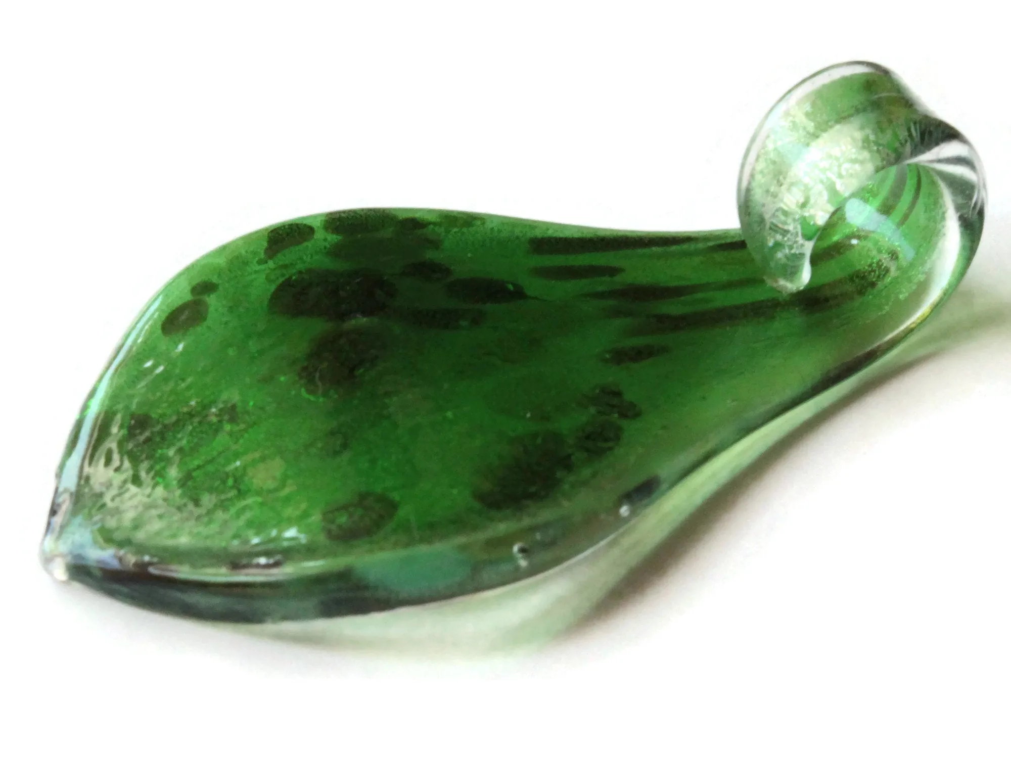 64mm Green with Gold and Brown Spots Foil Glass Pendant Lampwork Glass Spoon Pendant