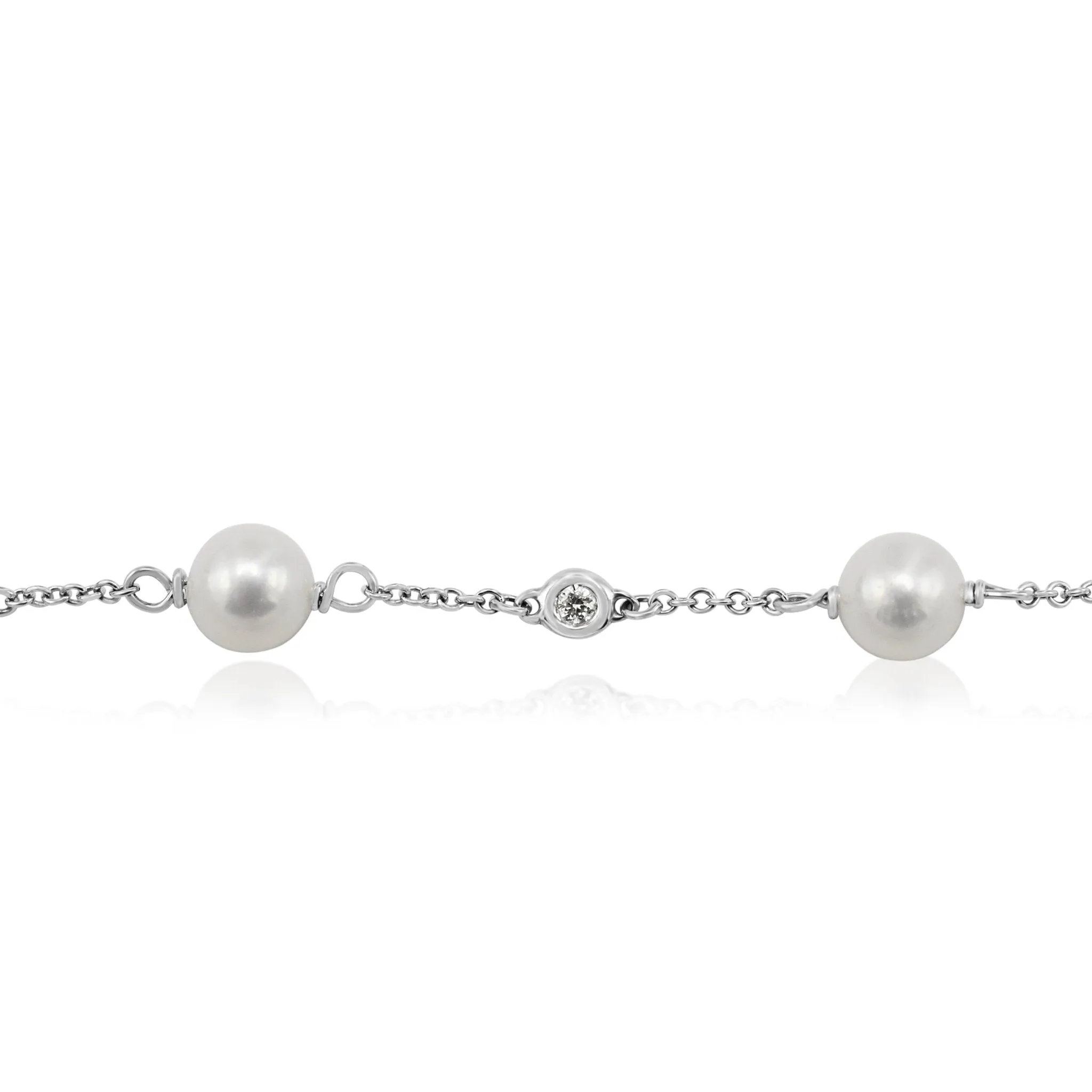 7" Freshwater Pearl & Diamond Bracelet - 18ct White Gold