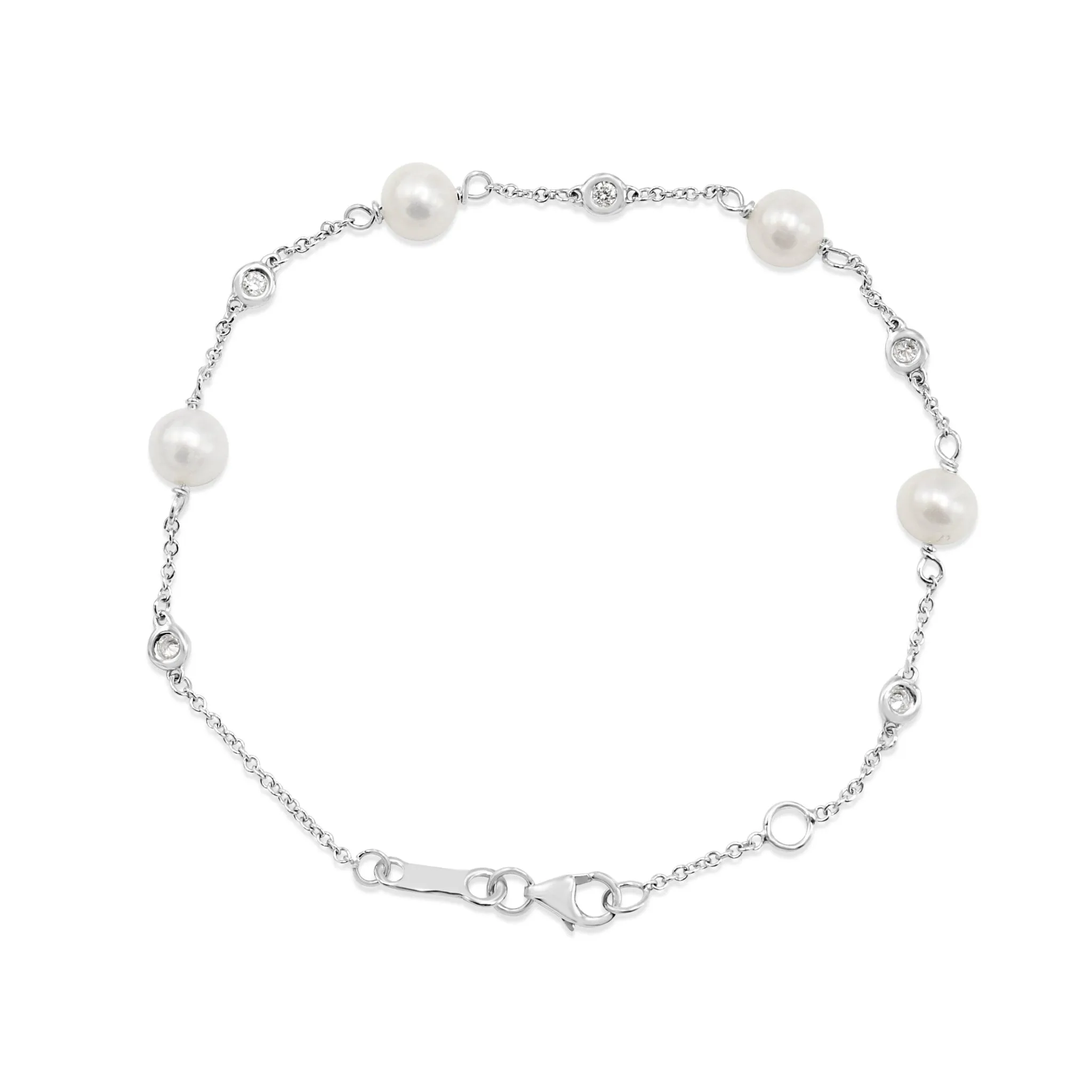 7" Freshwater Pearl & Diamond Bracelet - 18ct White Gold