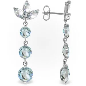 8.7 Carat 14K Solid White Gold Dangling Earrings Natural Aquamarine