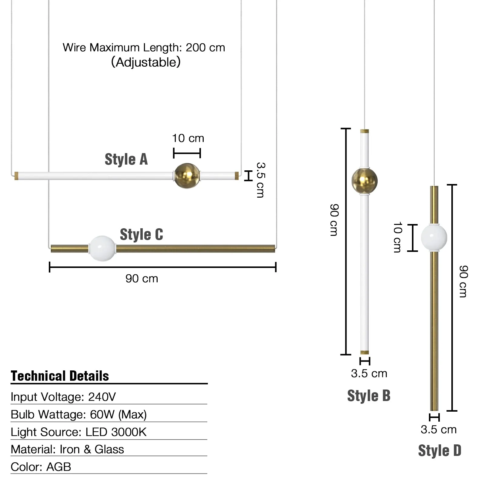 AFFINITY LED Contemporary Nordic Style Pendant Light Ceiling Type 60W 3000K Aged Brass