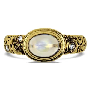 Alex Sepkus 18k Yellow Gold Moonstone and Diamond Ring